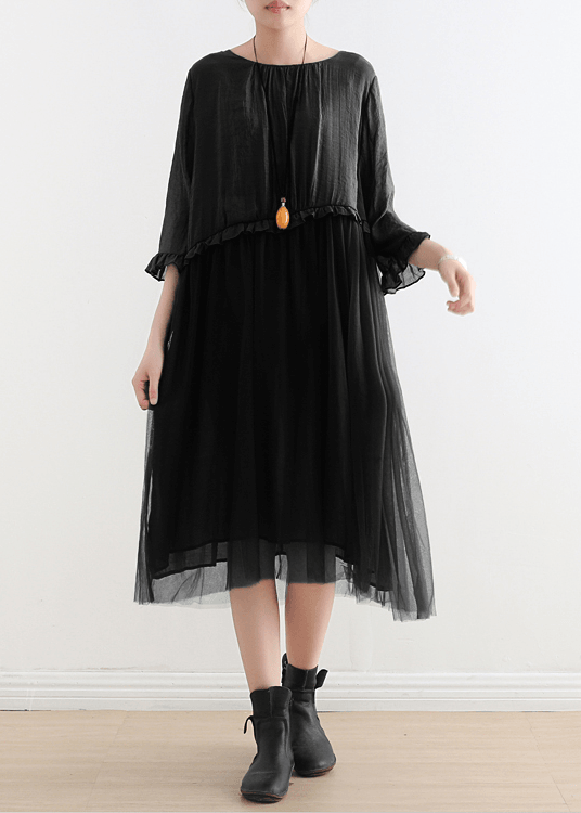 Elegant Black Tull Maxi dresses patchwork chiffon Summer Dresses-Limited Stock - SooLinen
