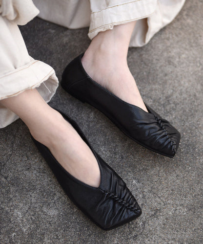 Genuine Leather Flat Shoes Black Wrinkled Flat Feet Shoes