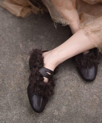 Gold Faux Fur Splicing Sheepskin Flat Shoes For Women
