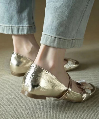 Gold Round Toe Shell Decor Buckle Strap Faux Leather Wedge Shoes