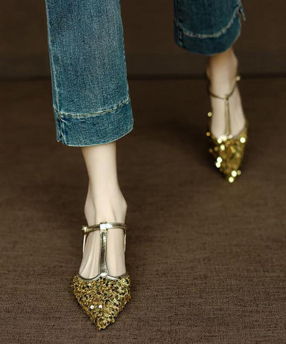 Gold Sequins Stylish Splicing Comfy Sandals Pointed Toe