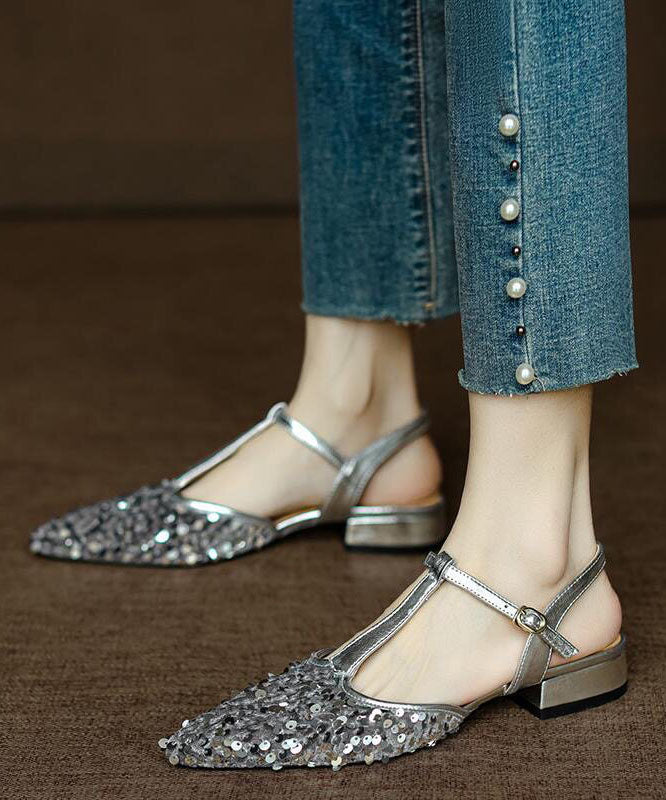 Gold Sequins Stylish Splicing Comfy Sandals Pointed Toe