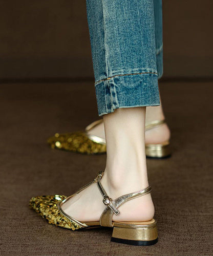 Gold Sequins Stylish Splicing Comfy Sandals Pointed Toe