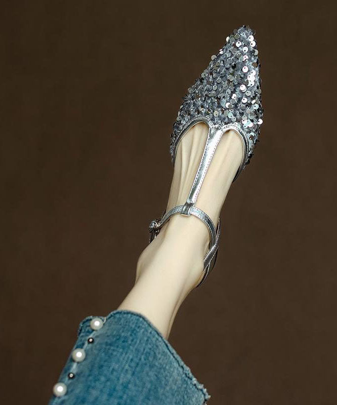 Gold Sequins Stylish Splicing Comfy Sandals Pointed Toe