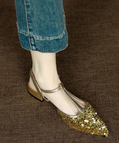 Gold Sequins Stylish Splicing Comfy Sandals Pointed Toe