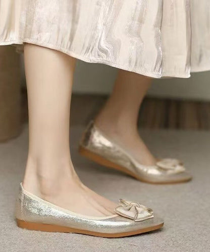Golden Bow Flat Shoes For Women Pointed Toe Flats