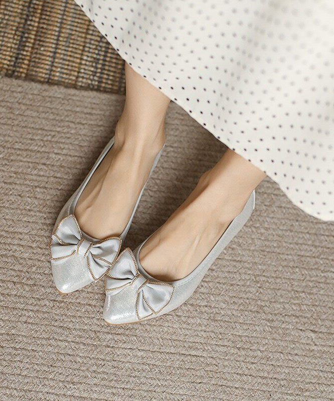 Golden Bow Flat Shoes For Women Pointed Toe Flats
