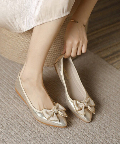 Golden Bow Flat Shoes For Women Pointed Toe Flats