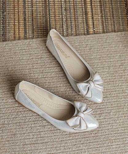 Golden Bow Flat Shoes For Women Pointed Toe Flats