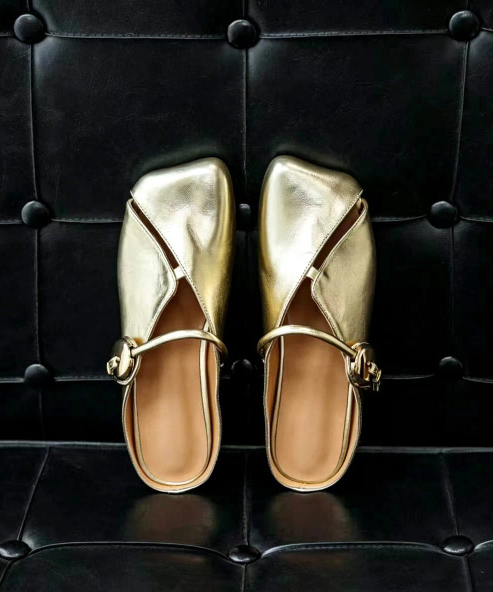 Golden Faux Leather Casual Hollow Out Flip Flops