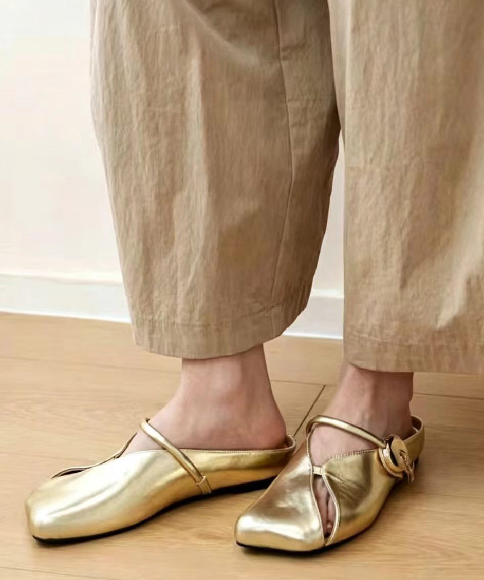 Golden Faux Leather Casual Hollow Out Flip Flops