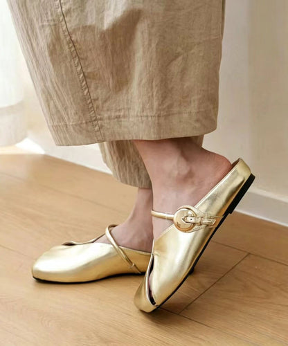 Golden Faux Leather Casual Hollow Out Flip Flops