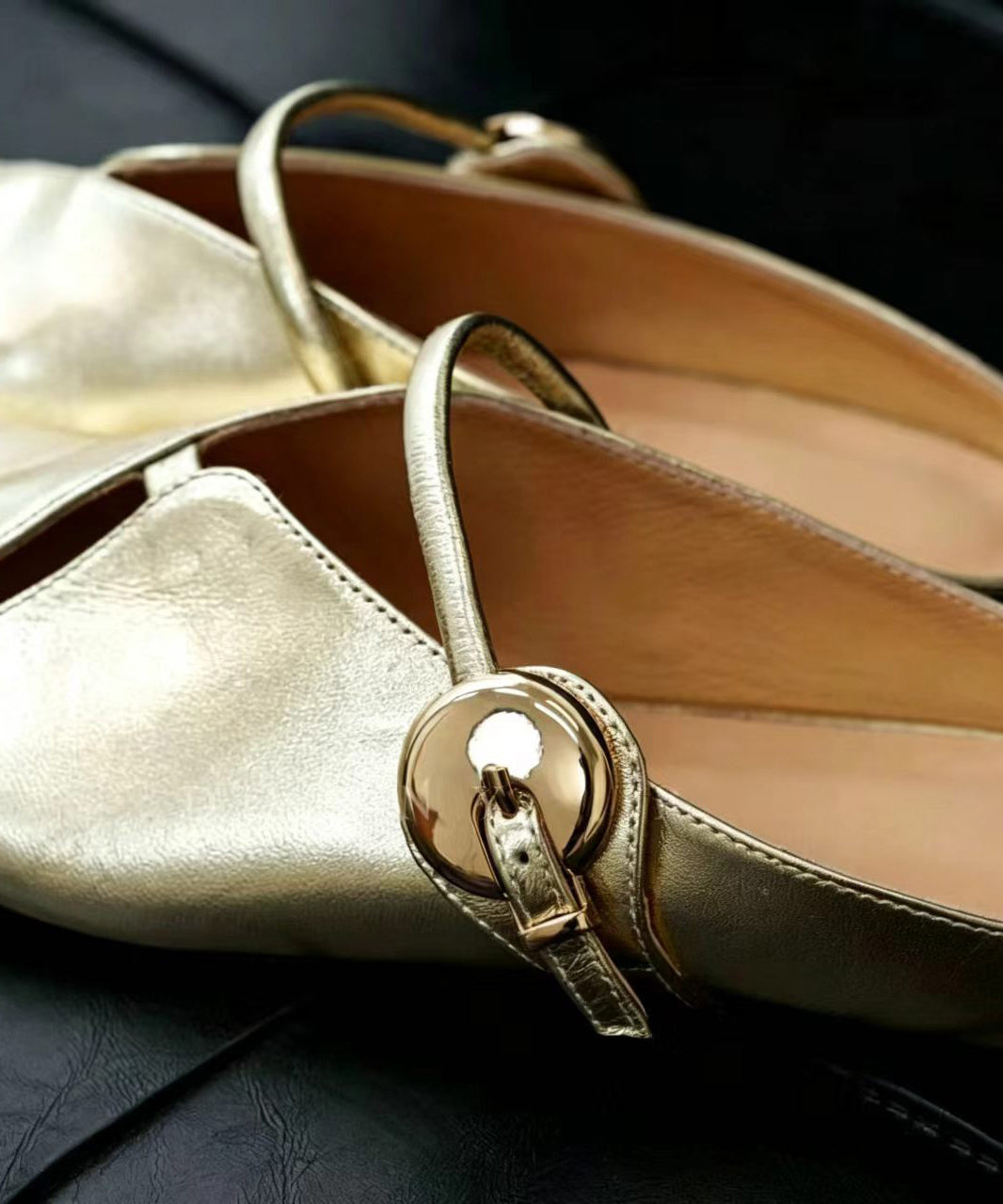 Golden Faux Leather Casual Hollow Out Flip Flops