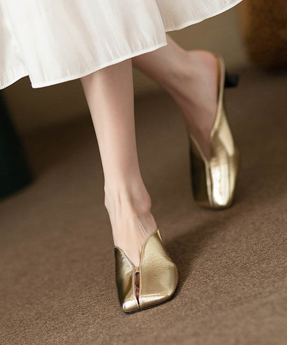 Golden Faux Leather Vintage Splicing Thong Sandals