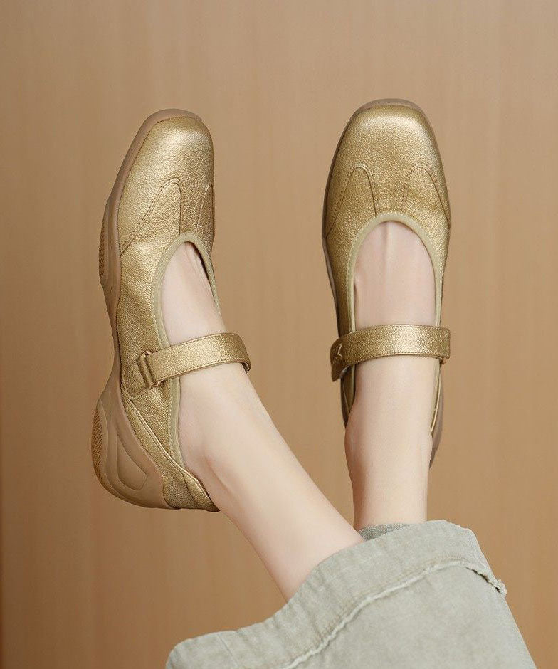 Golden Flat Shoes For Women Buckle Strap Flat Shoes