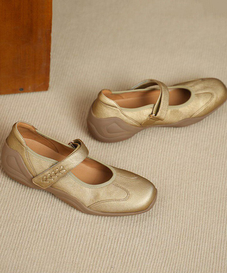 Golden Flat Shoes For Women Buckle Strap Flat Shoes