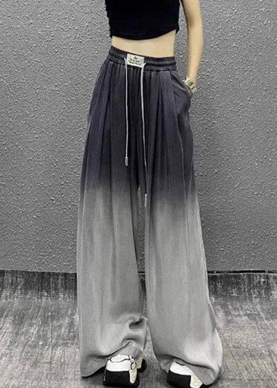 Gradient Color Black Drawstring Pockets Patchwork Wide Leg Jeans Fall