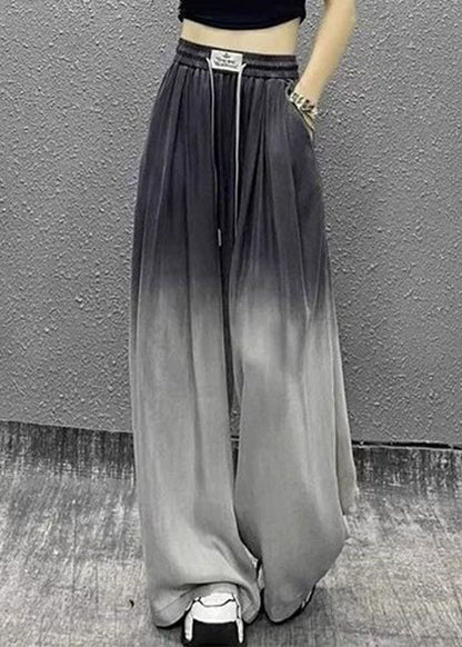 Gradient Color Black Drawstring Pockets Patchwork Wide Leg Jeans Fall