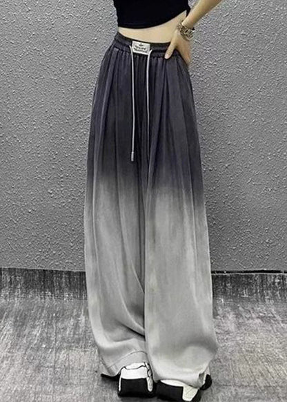Gradient Color Black Drawstring Pockets Patchwork Wide Leg Jeans Fall