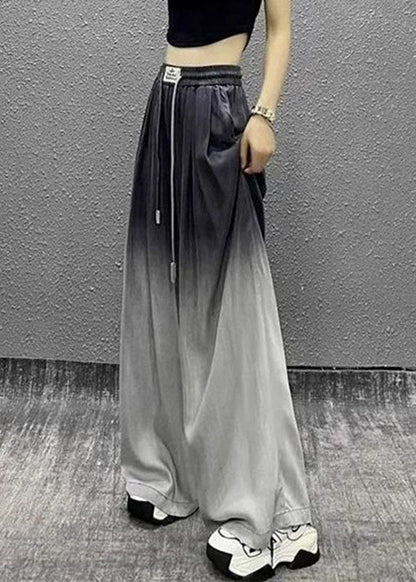 Gradient Color Black Drawstring Pockets Patchwork Wide Leg Jeans Fall