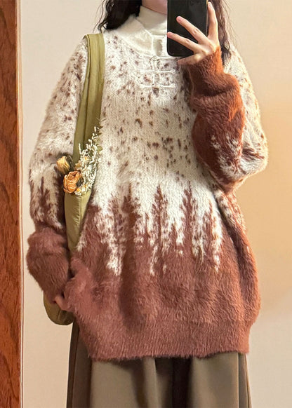 Gradient Color Chinese Button Cozy Knit Sweaters Stand Collar