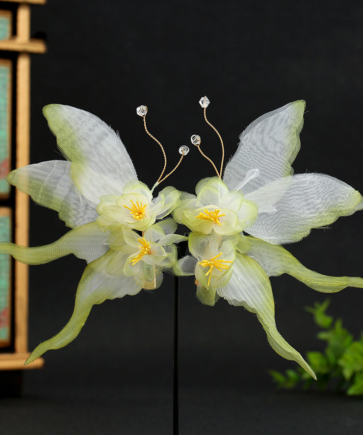 Gradient Color Light Green Alloy Organza Butterfly A Pair Hairpin