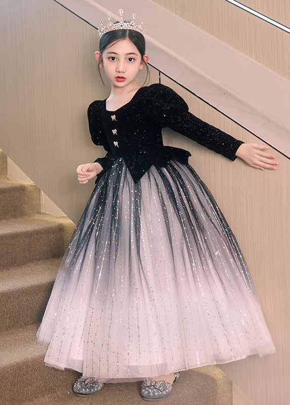 Gradient Color Red Patchwork Wrinkled Tulle Girls Long Dress Spring