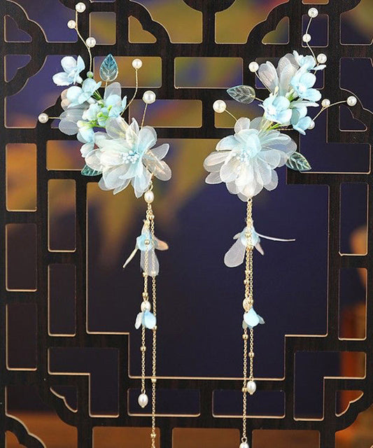 Gradient Color Sterling Silver Overgild Floral Tassel Hairpin Two-Piece Set