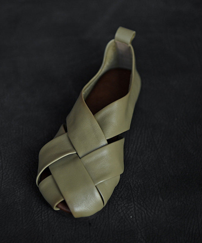 Grass Green Flat Shoes Cross Strap Flat Feet Shoes
