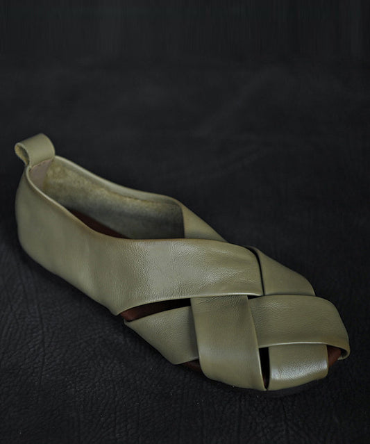 Grass Green Flat Shoes Cross Strap Flat Feet Shoes
