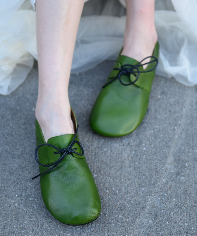 Grass Green Flat Shoes For Women Lace Up Flat Shoes