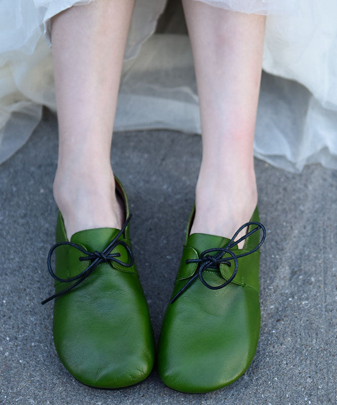 Grass Green Flat Shoes For Women Lace Up Flat Shoes