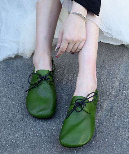 Grass Green Flat Shoes For Women Lace Up Flat Shoes