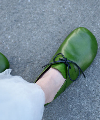 Grass Green Flat Shoes For Women Lace Up Flat Shoes