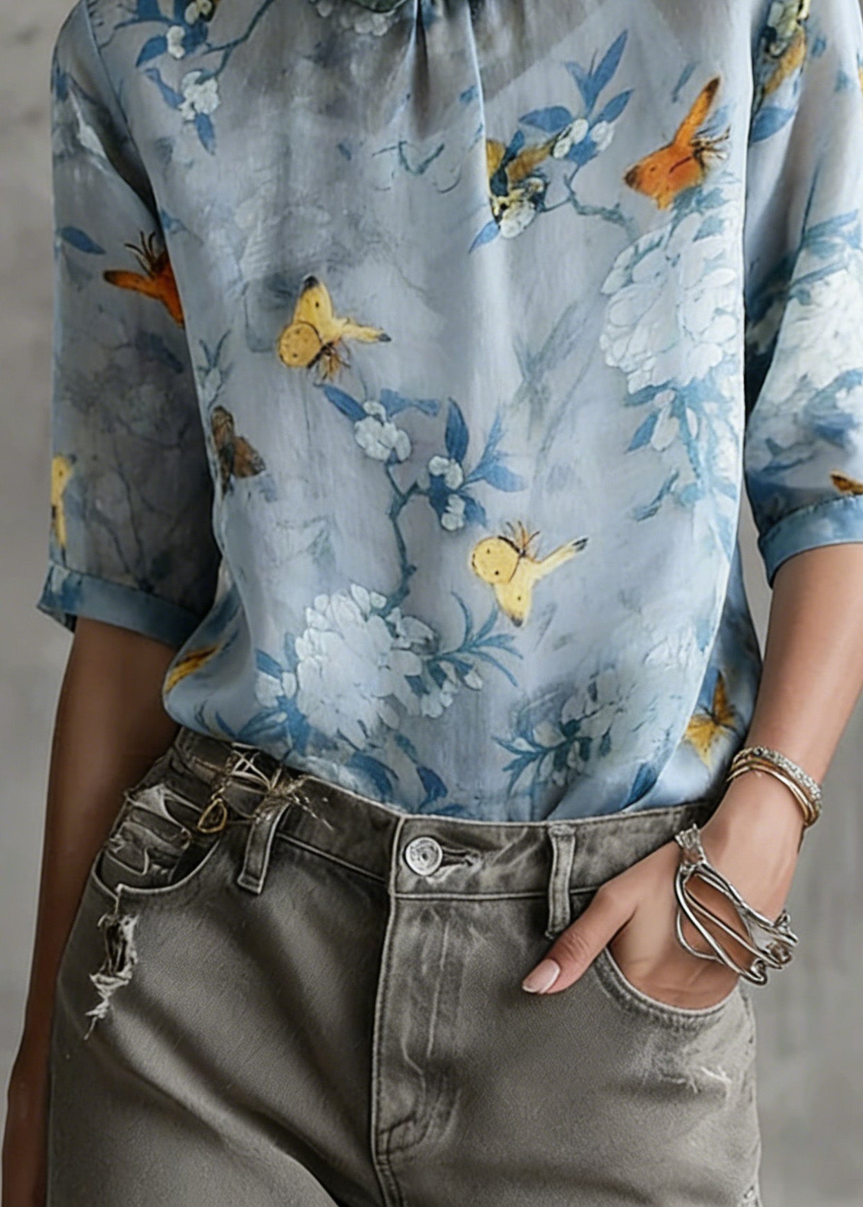 Grass Green Turn-down Collar Print Summer Shirt Half Sleeve