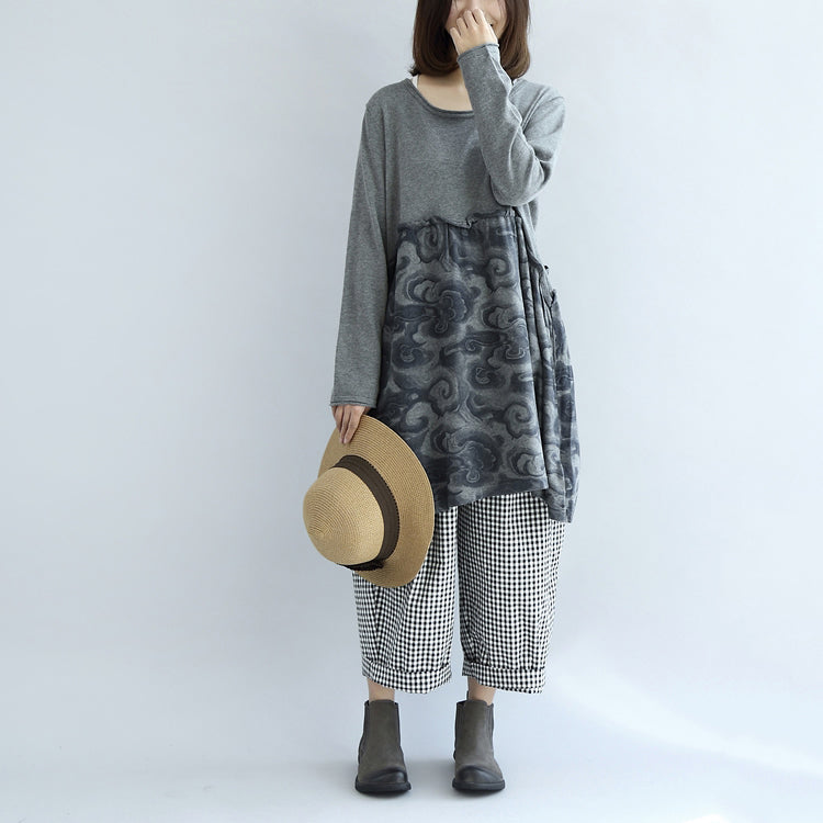 Gray clouds print patchwork winter dresses plus size sweat dress cotton maternity clothing
