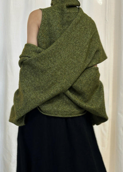 Green Asymmetrical Solid Knit Sweater Turtleneck Winter