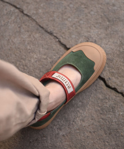 Green Buckle Strap Platform Suede Casual Splicing Flats