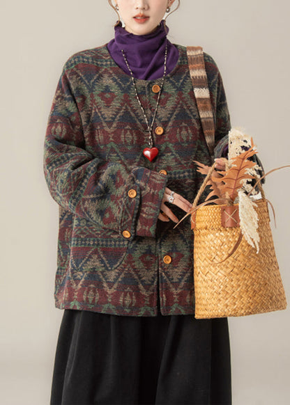 Green Button Pockets Oversized Cotton Filled Parka O Neck