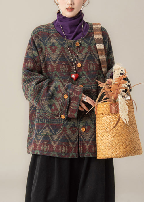 Green Button Pockets Oversized Cotton Filled Parka O Neck