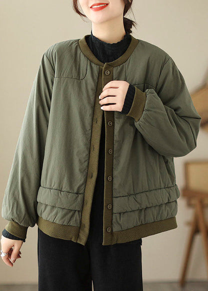 Green Button Warm Fleece Warm Parkas Long Sleeve