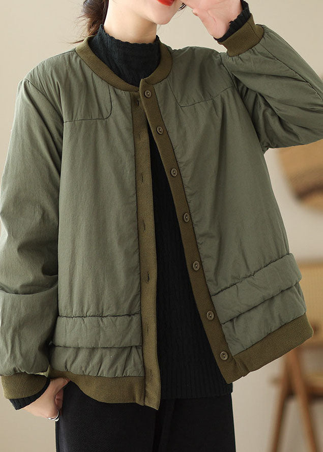 Green Button Warm Fleece Warm Parkas Long Sleeve