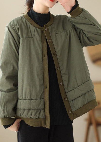 Green Button Warm Fleece Warm Parkas Long Sleeve