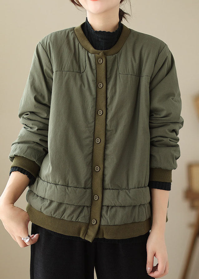 Green Button Warm Fleece Warm Parkas Long Sleeve