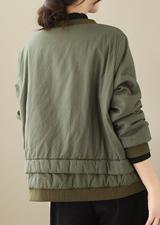 Green Button Warm Fleece Warm Parkas Long Sleeve