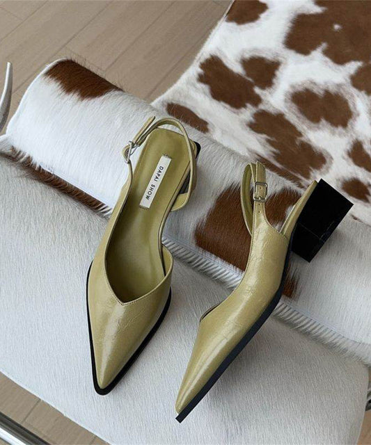 Green Chunky Faux Leather Chic Splicing Sandals Pointed Toe