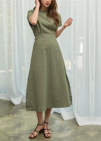 Green Cotton Cinch Dresses Side Open Exra Large Hem Summer