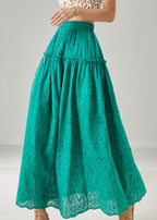 Green Cotton Skirts Ruffled Exra Large Hem Summer