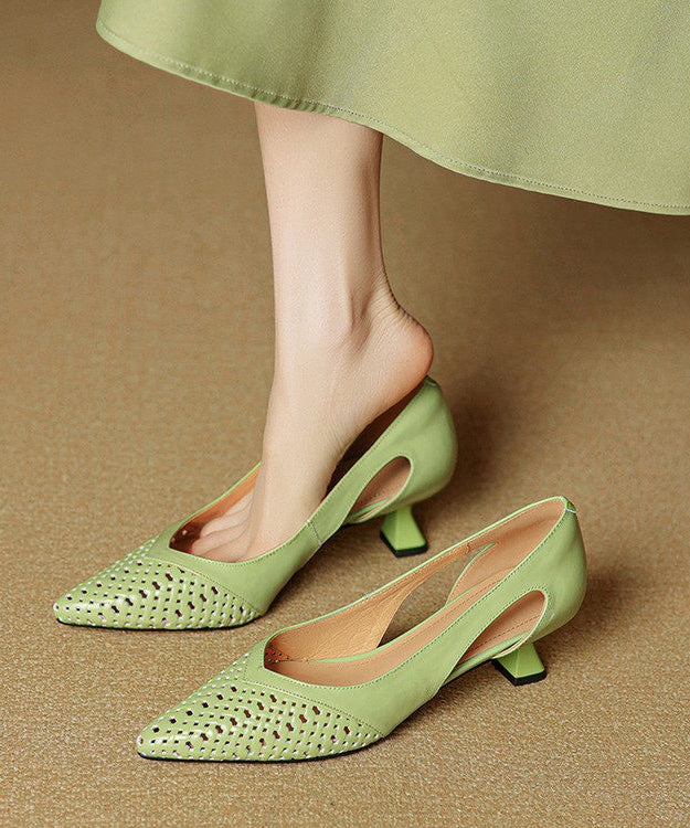 Green Cowhide Leather Sandals Splicing High Heels Sandals