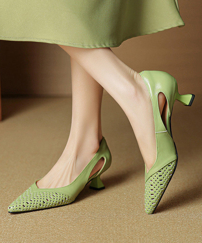 Green Cowhide Leather Sandals Splicing High Heels Sandals